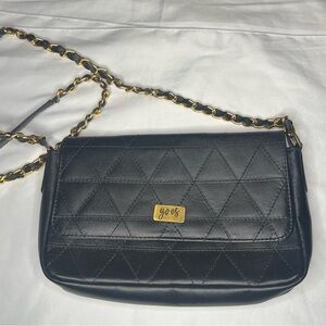 Goes Artisan Leather Black Quilted Crossbody Bag with Gold Chain